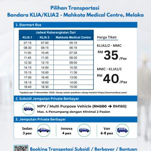 Jadwal Bus Ke Mahkota Medical Centre Dari KLIA1KLIA 2